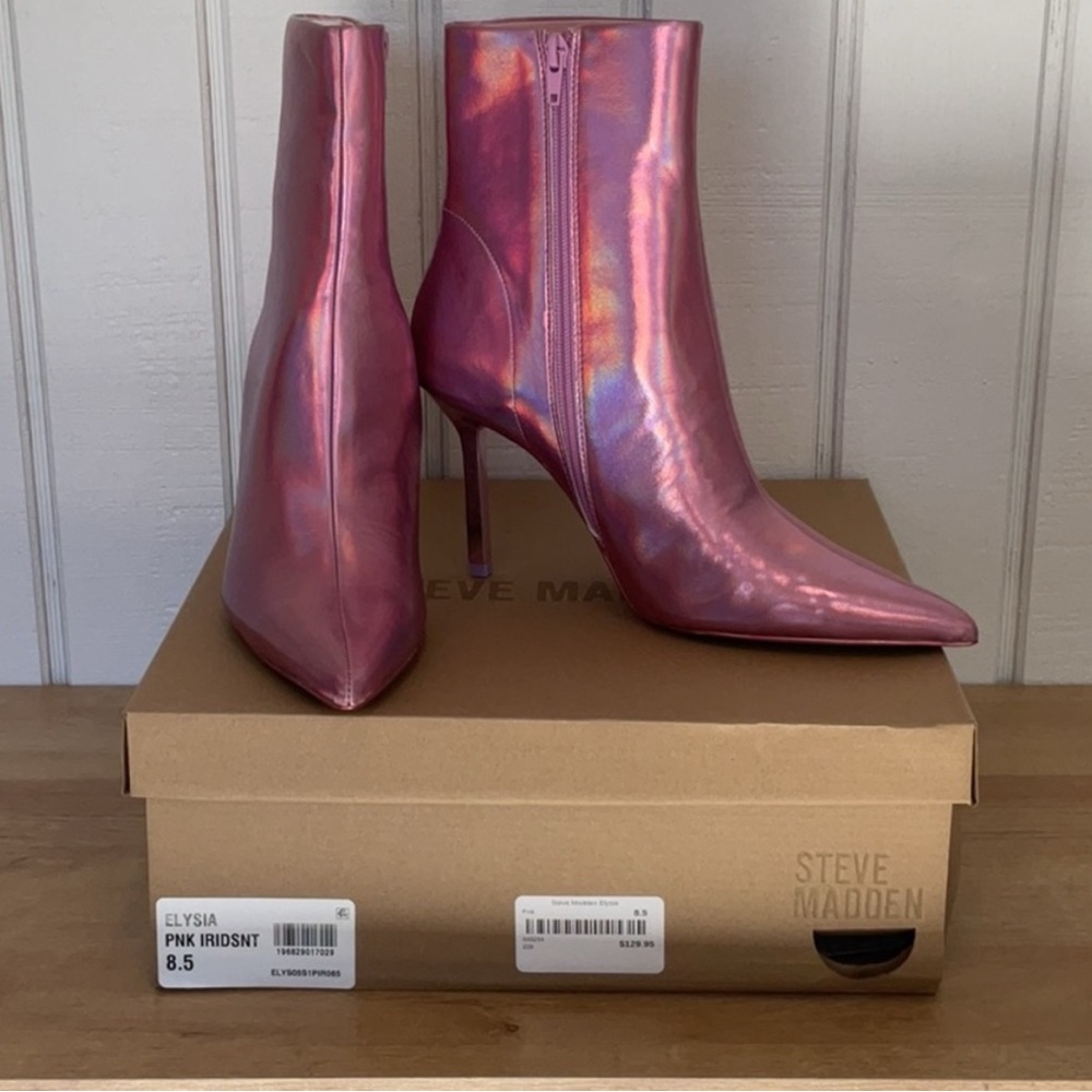 STEVE MADDEN Iridescent Pink Ankle Boots - Picture 3 of 13